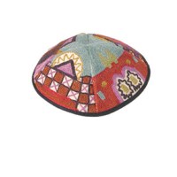 Yair Emanuel Hand Embroidered Kippah Multicolored Jerusalem Design