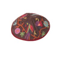 Yair Emanuel Hand Embroidered Kippah - Multicolor Birds