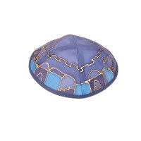 Yair Emanuel Silk Painted Kippah - Jerusalem Blue