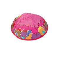 Yair Emanuel Silk Painted Kippah -  Red Jerusalem