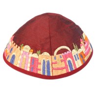 Yair Emanuel Red Embroidered Kippah - Jerusalem