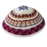 Yair Emanuel Embroidered Kippah - White Geometrical Shapes