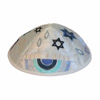 Yair Emanuel Embroidered Kippah - Blue Menorah