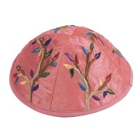 Yair Emanuel Pink Embroidered Kippah - Branches