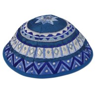 Yair Emanuel Embroidered Kippah -  Blue Geometrical Shapes