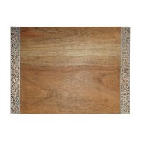 Yair Emanuel Wooden Challah Board Laser Cut Metal Accents Pomegranate Design 14.5" x 10.5"