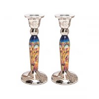 Yair Emanuel Hammered Stainless Steel Candlesticks Jerusalem Design Multicolor 6.5"