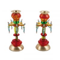 Yair Emanuel Candlesticks Beaded Fountain Flower Design Medium Size