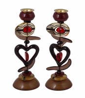 Yair Emanuel Candlesticks Polyester Red Heart Design 9"