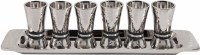 Yair Emanuel Set of 6 Liquor Cups Cone Shaped Hammered Nickel Designed with Black Rings