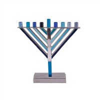 Yair Emanuel Candle Menorah Chabad Style Multi Tone Blue 7.5"