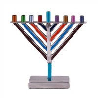 Yair Emanuel Candle Menorah Chabad Style Multi Color 8.5"
