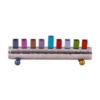 Candle Menorah Hammered Cylinder Shaped Strip Colorful by Yair Emanuel