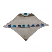 Candle Menorah Hammered Waved Diamond Shape Blue by Yair Emanuel