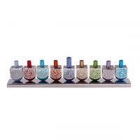 Candle Menorah Multi Colored Aluminum Dreidels with Metal Cutouts by Yair Emanuel
