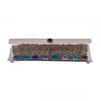 Candle Menorah Hammered Wave Shape Blue by Yair Emanuel