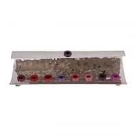 Candle Menorah Hammered Wave Shape Maroon by Yair Emanuel