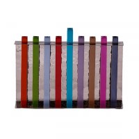 Candle Menorah Hammered Backdrop with Anodized Straight Lined Colorful Branches by Yair Emanuel