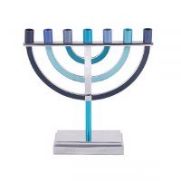 Yair Emanuel 7 Branch Menorah Blue Shades Rounded Cups and Branches Large Size