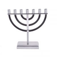 Yair Emanuel 7 Branch Menorah Black and Silver Rounded Cups and Branches Large Size