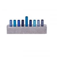 Candle Menorah Blue Anodized and Hammered Strip Style by Yair Emanuel