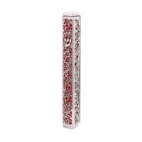 Yair Emanuel Mezuzah Case Anodized with Metal Cutout Pomegranate Design Red 15cm