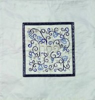 Yair Emanuel Embroidered Matzah Cover and Afikoman Bag Set - Pomegranates Blue on White