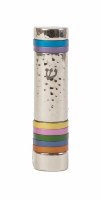 Yair Emanuel Mezuzah Case Hammered Metal Designed with Multicolor Rings 12cm