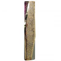 Yair Emanuel Mezuzah Case Hammered Aluminum Geometric Design with Brass Color Pomegranate Cutout 12cm