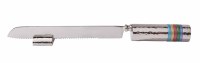 Yair Emanuel Challah Knife and Stand Hammered Handle with Multicolor Rings