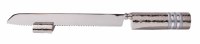 Yair Emanuel Hammered Challah Knife Decorated with Silver Rings on Stand