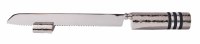 Yair Emanuel Challah Knife Hammered Metal Designed with Black Rings
