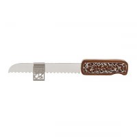 Yair Emanuel Challah Knife Anodized Aluminum Wood and Silver Cutout Design on Handle