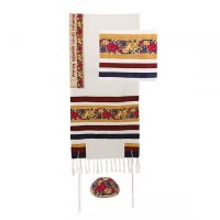 Multi Fabric Tallis Floral Striped Design by Yair Emanuel