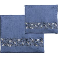 Yair Emanuel Blue Tallit and Tefillin Bag Set - Pomegranates with Black