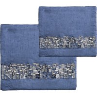 Yair Emanuel Blue Tallit and Tefillin Bag Set - Jerusalem with Black
