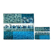 Yair Emanuel Embroidered Tallit and Tefillin Bag Set with Patches - Jerusalem Blue