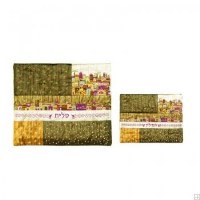 Yair Emanuel Embroidered Tallit and Tefillin Bag Set with Patches - Jerusalem Gold
