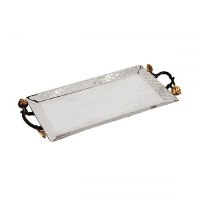 Yair Emanuel Stainless Steel Hammered Tray with Pomegranate Designed Handles 6.5"x11"