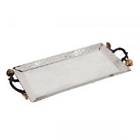 Yair Emanuel Stainless Steel Hammered Tray Pomegranate Designed Handles 8"x13"