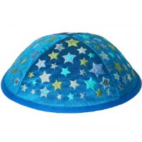 Yair Emanuel Embroidered Kids Kippah Blue with Stars