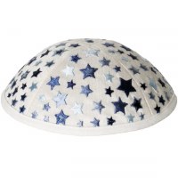 Yair Emanuel Embroidered Kids Kippah White with Blue Stars