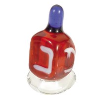 Yair Emanuel Glass Dreidel with Stand - Red & Purple