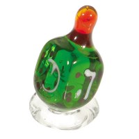 Yair Emanuel Glass Dreidel with Stand - Green & Red