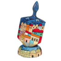 Yair Emanuel Large Painted Dreidel With Stand - Jerusalem in Color
