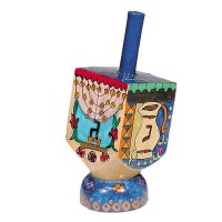 Yair Emanuel Small Painted Dreidel With Stand - Chanukah Motif