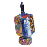 Yair Emanuel Painted Extra Large Dreidel With Stand - Floral