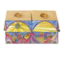Yair Emanuel Judaica Jerusalem Candle Menorah & Shabbat Candlesticks in One