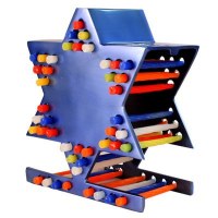 Yair Emanuel Judaica Aluminum Cast Candle Menorah Star of David Blue