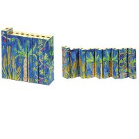 Yair Emanuel Judaica Hand Painted Wood Accordian Candle Menorah Seven Species
